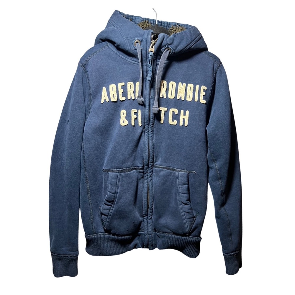 Y2K Abercrombie & Fitch Faux Fur Lined Full Zip Hoodie Jacket M Heavyweight